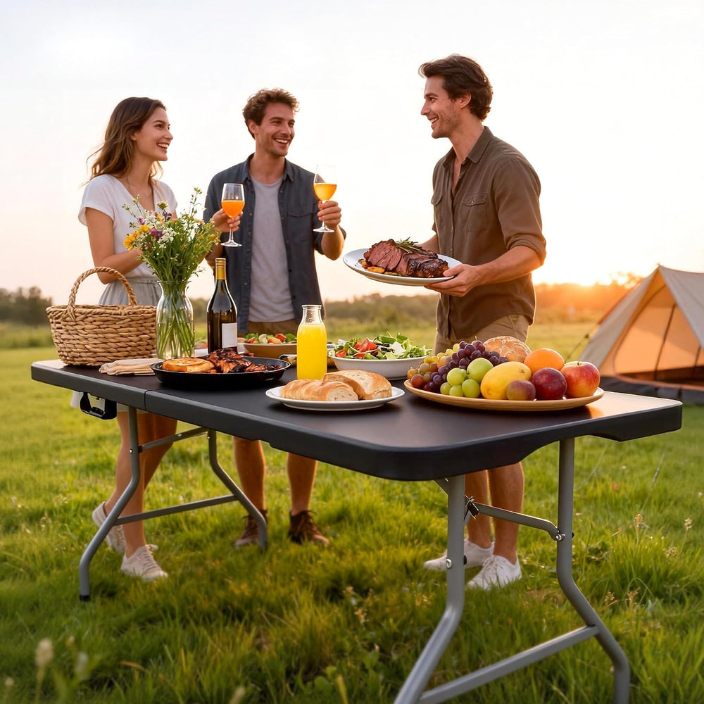Fenbeli 5FT Folding Table, Upgraded 18% Thickened HDPE Top, 350 LBS, Black