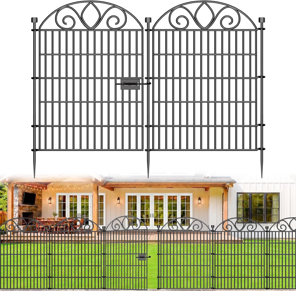 No Dig Garden Fence with Gate, Outdoor Dog Fence for Yard, 34in, 10Panels