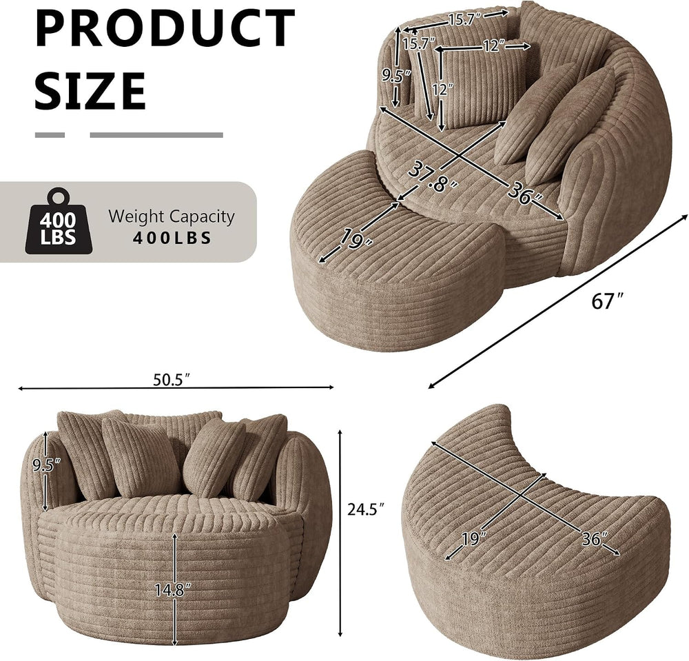 50.5" W x 67" D Oversized Chaise Lounge Chair with Ottoman,Light Camel