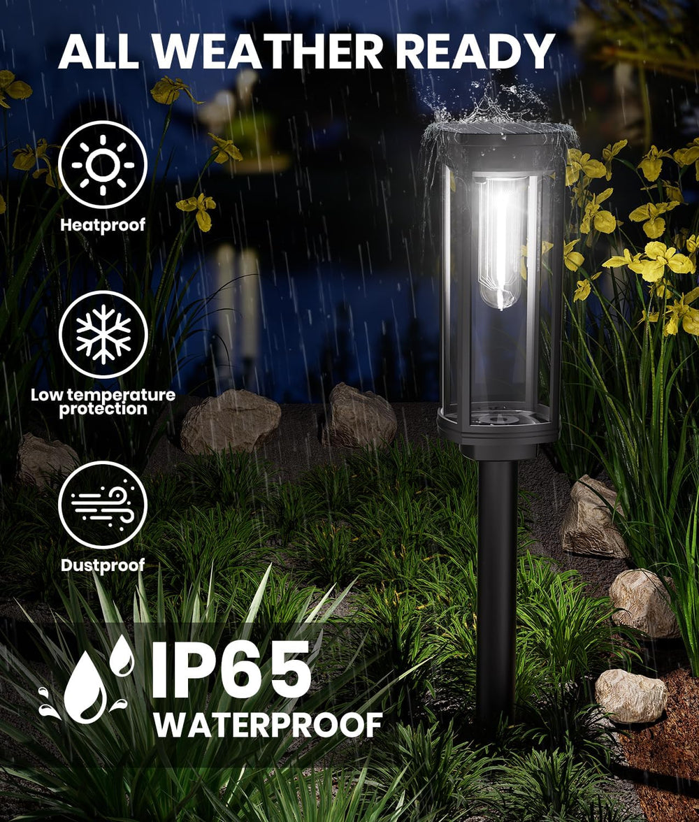 NEWMESSI Solar Pathway Lights Outdoor 8 Pack, Cool White, Clear Shade, IP65