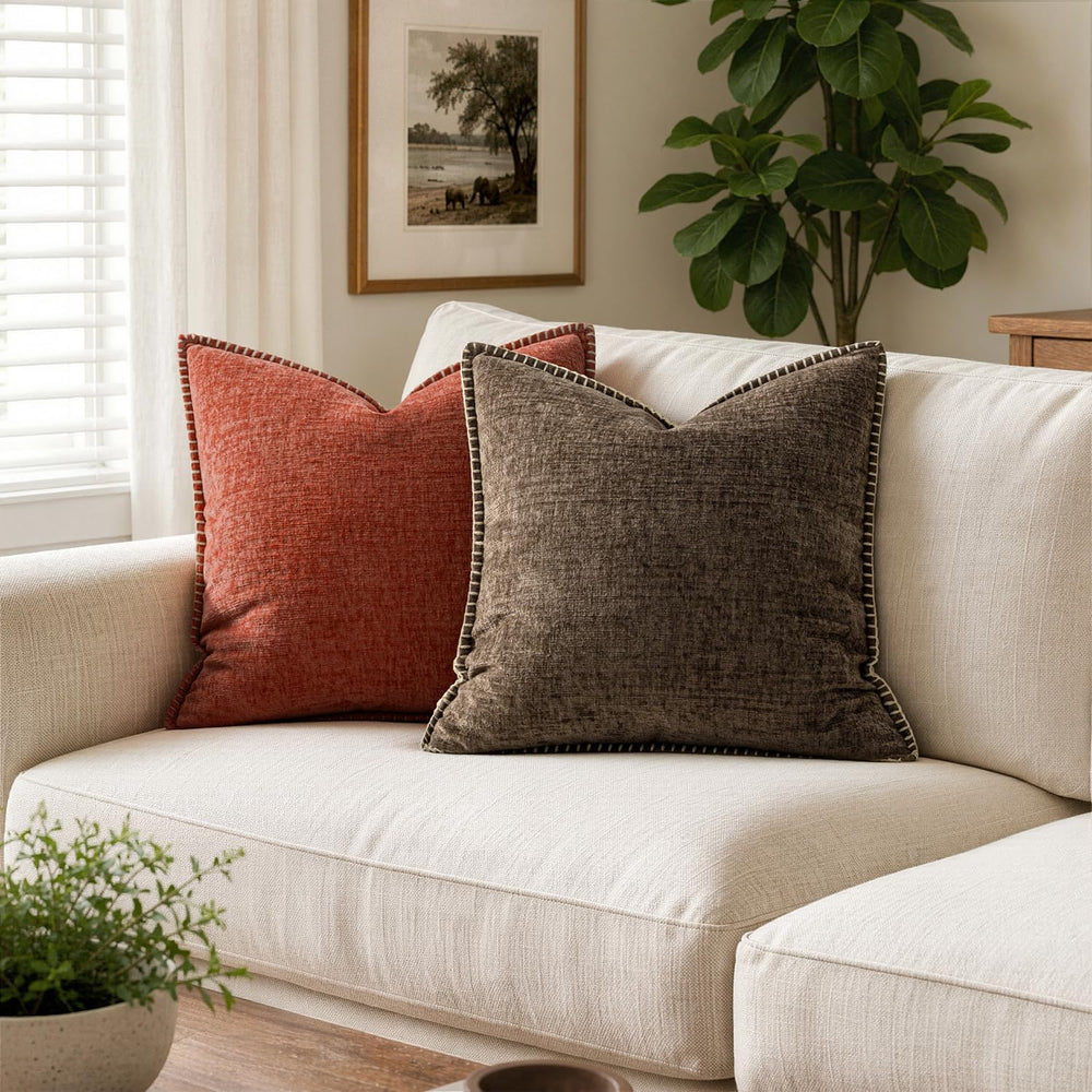 MIULEE Decorative Euro Sham Pillow Covers 24x24 Inch Brown 2 Pack