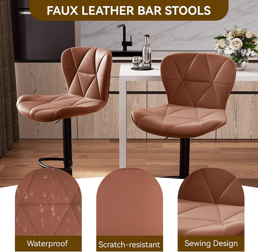 Nalupatio Modern Bar Stools Set of 2, Faux Leather Upholstered Swivel Bar Sto...