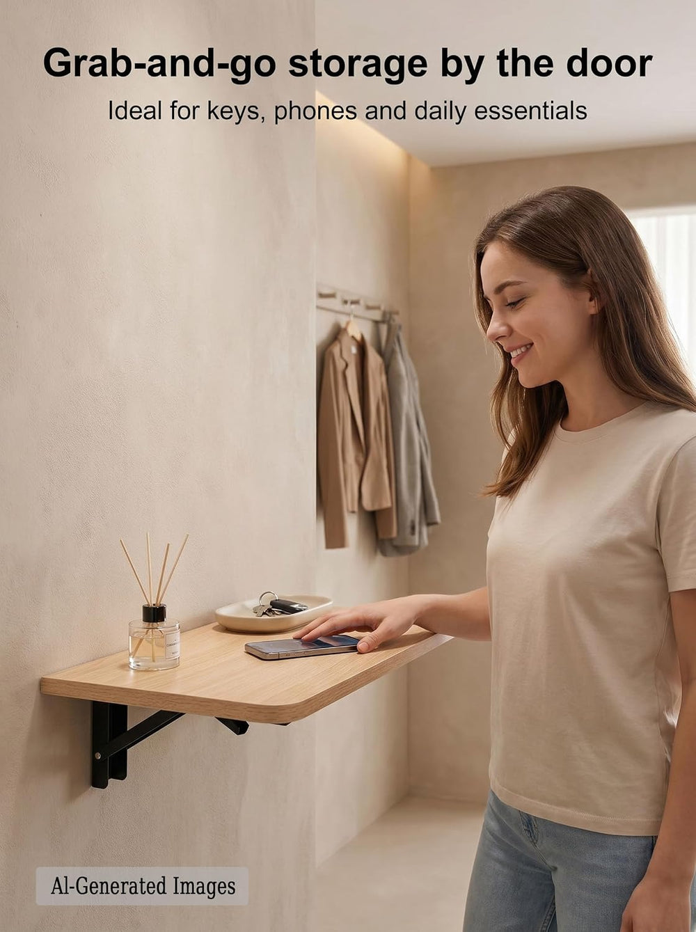 15.7" Floating Wall Shelf, Heavy-Duty Foldable with Bracket