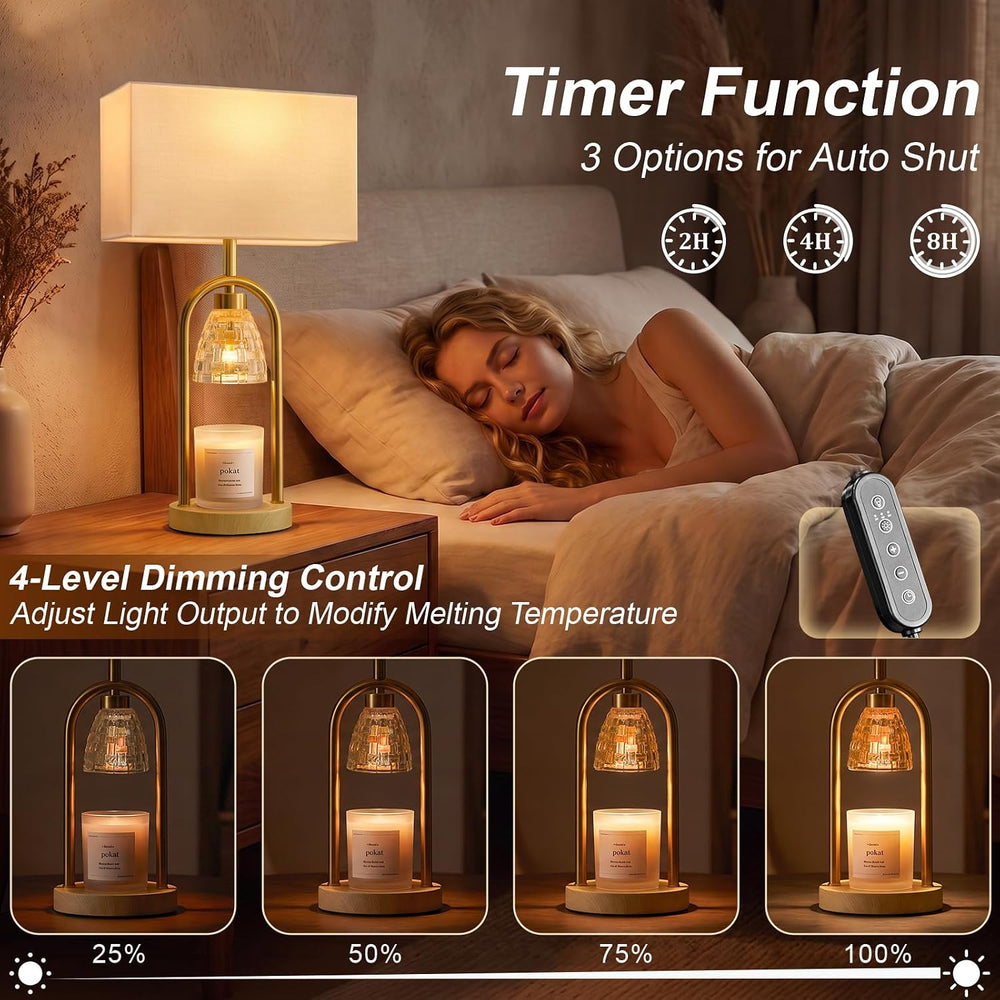 PoKat 22'' Gold Table Lamps Set of 2 with Candle Warmer for Bedroom, ...