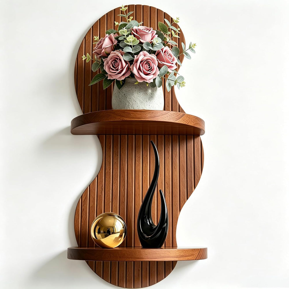 Boho Floating Shelves Wall Decor, Mid Century Modern Wood Arched Wall Shelf