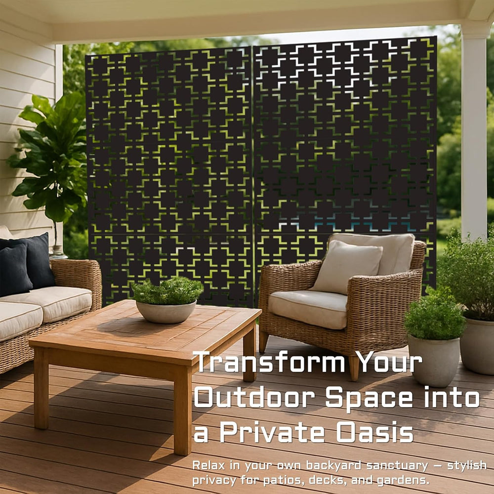 72" Metal Privacy Screen Freestanding Outdoor Room Divider Decorative La...