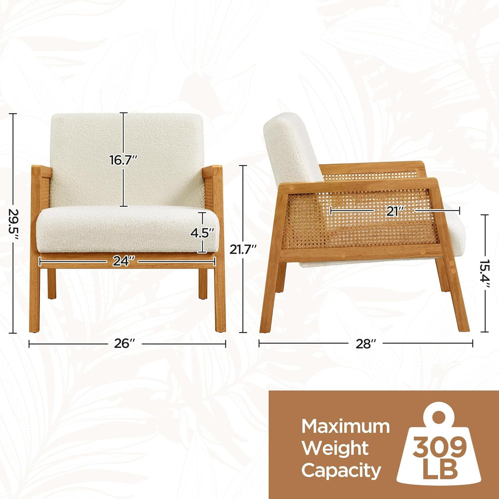 Yaheetech Rattan Accent Chair, Boho Vintage Armchair, Ivory