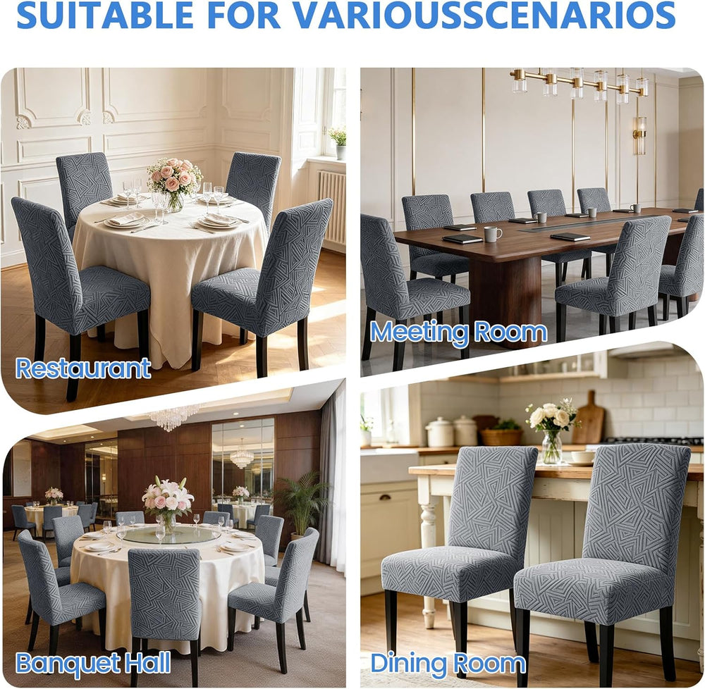 Stretch Spandex Chair Covers for Dining Chairs Set of 6, Light Gray