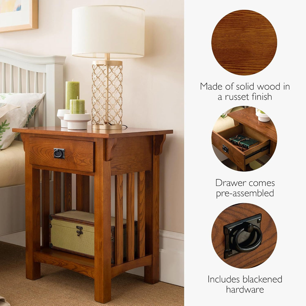 Leick Home Mission Impeccable Nightstand Side Table, 24", Medium Oak