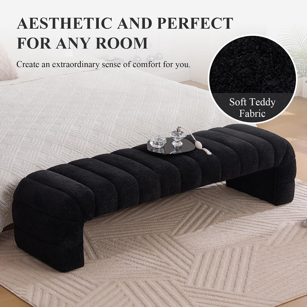 NIOIIKIT 69.7" Ottoman Bench, Teddy Queen Size End of Bed Bench, Black