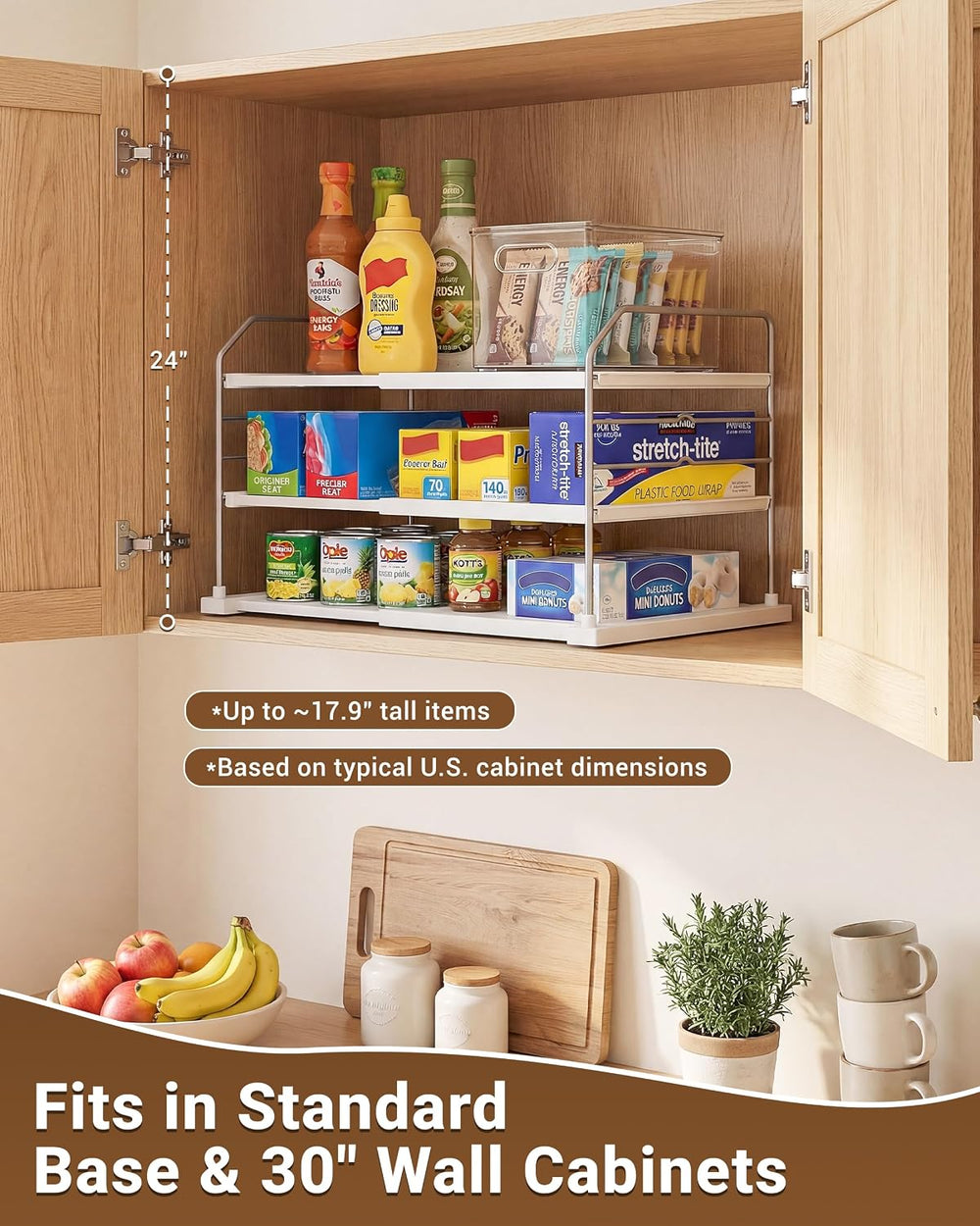 EVERIE 3-Tier Cabinet Organizer, 2-Pack Expandable Shelves for Foil & Wrap