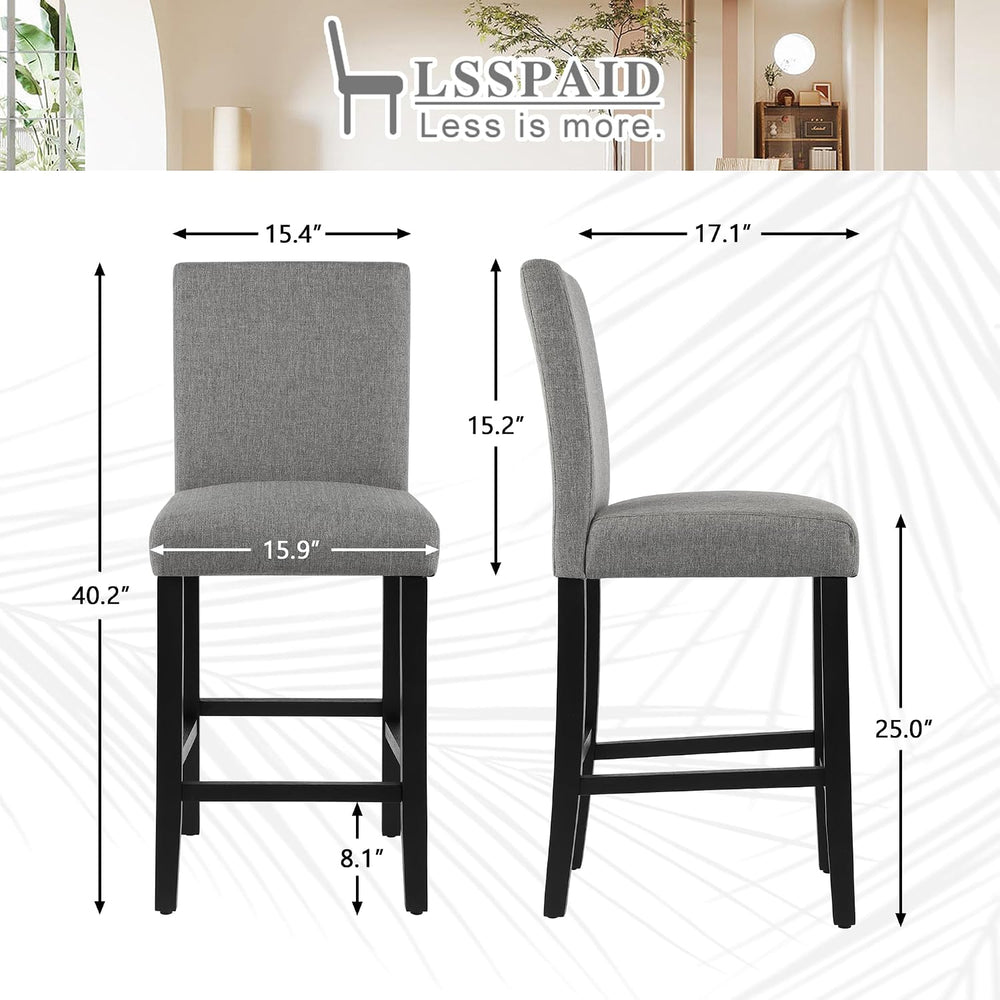 LSSPAID Bar Stools Set of 2, 25 Inch Upholstered Fabric Counter Height Stools...