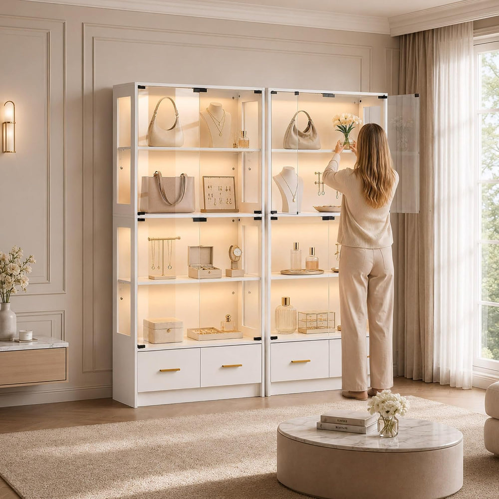 Lamtor 67" Glass Display Cabinet for Purses & Jewelry | White
