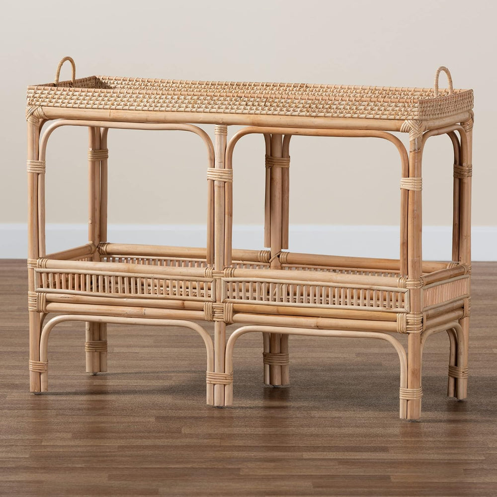 Bali & pari Lombok Modern Bohemian Natural Rattan 2-Tier Console Table
