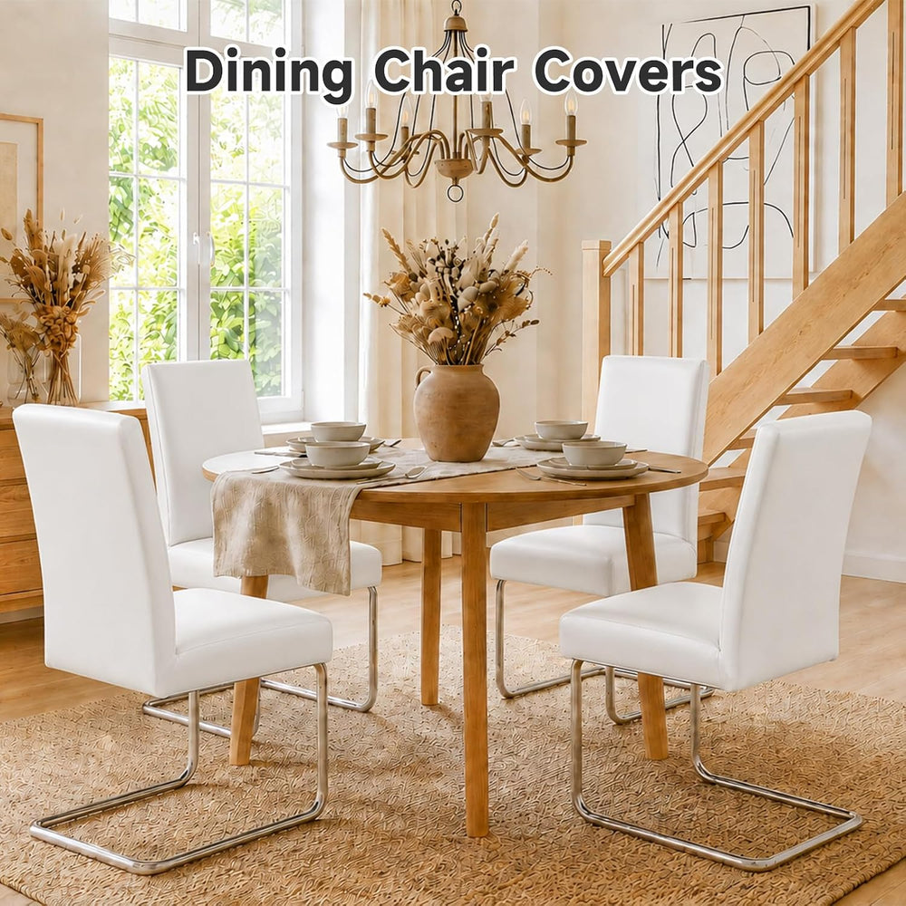 Leather Chair Covers for Dining Chairs Set of 4 Waterproof, White