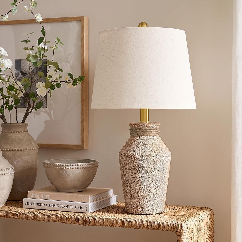 USumkky 22.5" Ceramic Table Lamp Coastal Farmhouse Bedside Lamp Sand Beige
