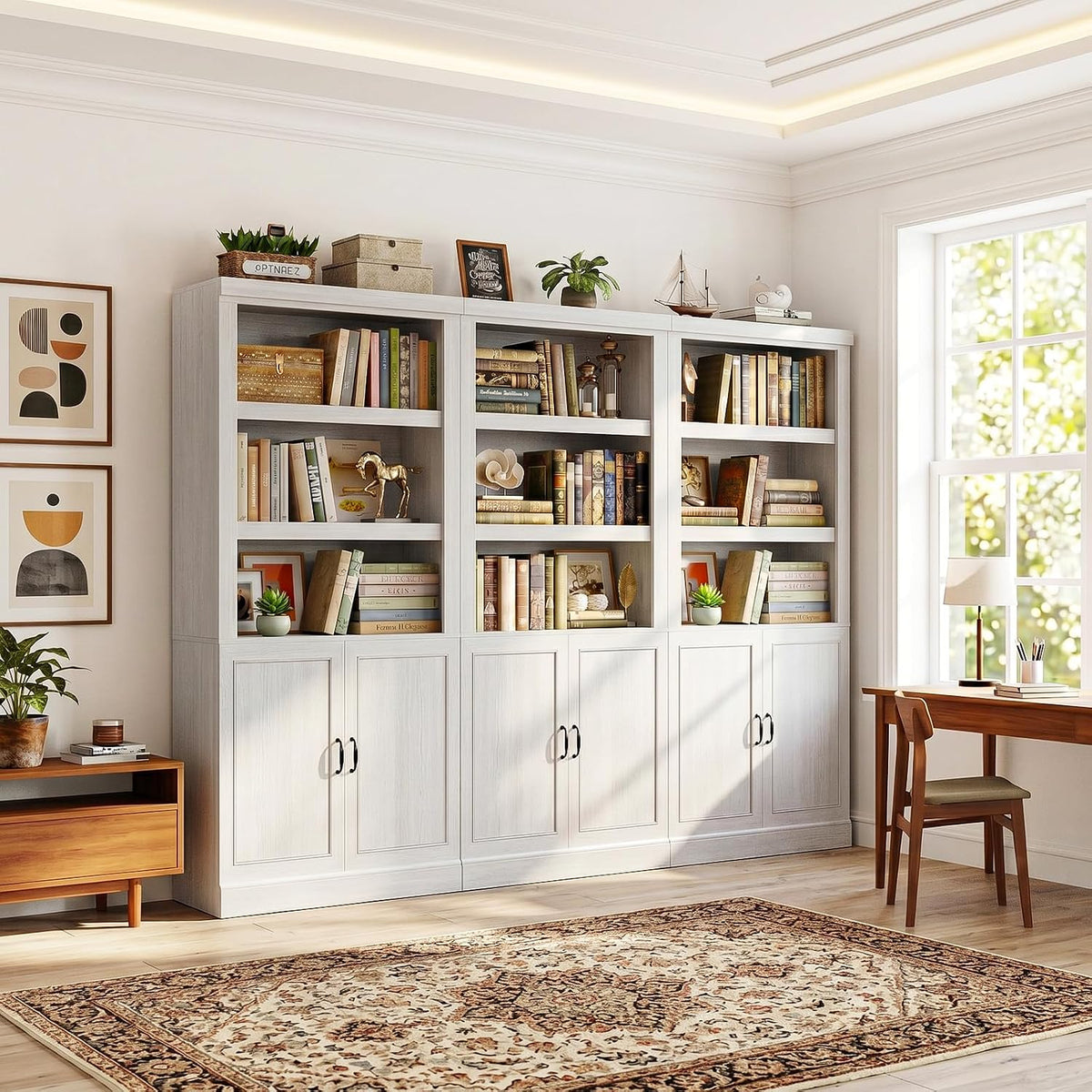 unikito 71" tall bookshelf with doors and adjustable, side view