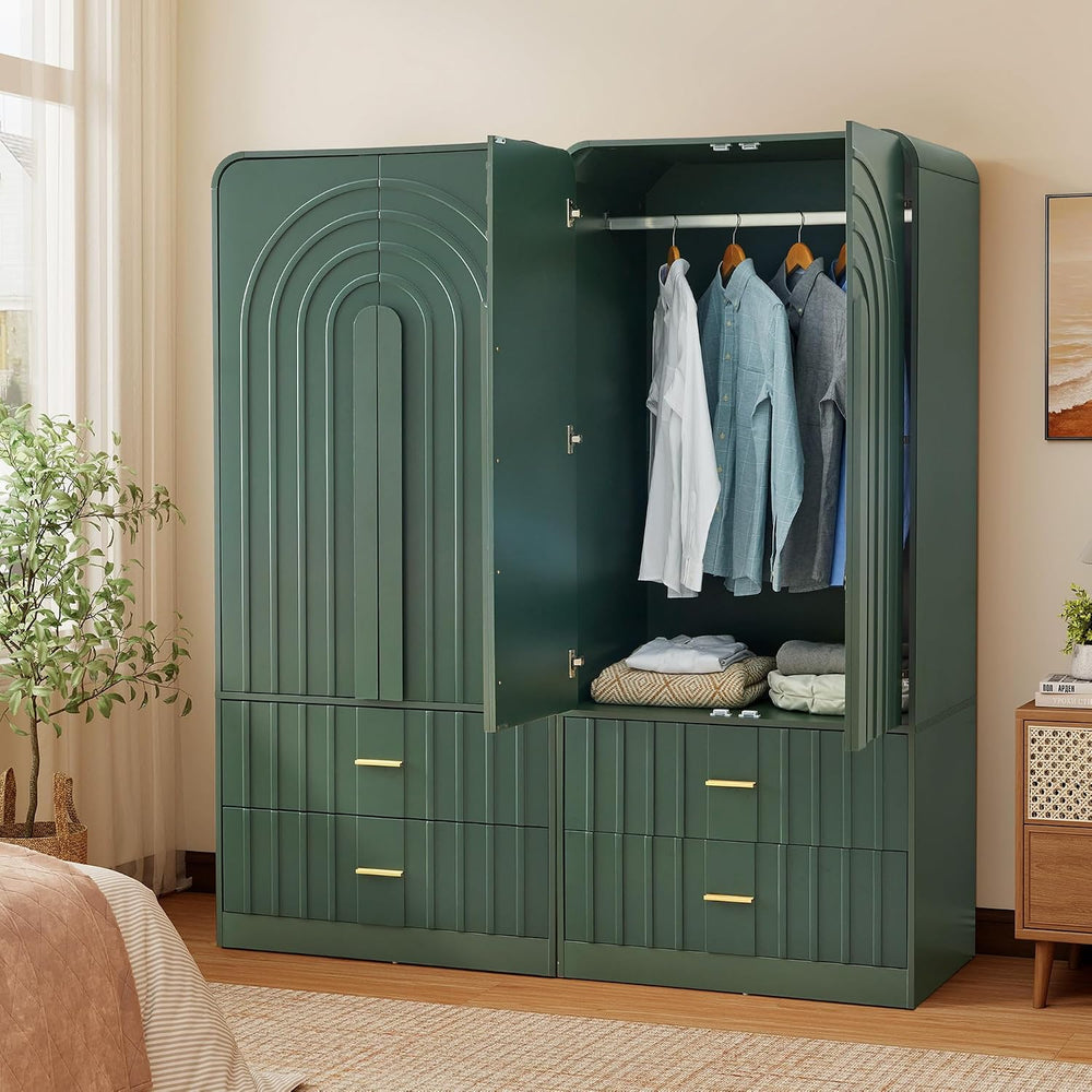 ORRD Freestanding Armoire Wardrobe Closet with Arched Fluted 2 Doors and 2 St...