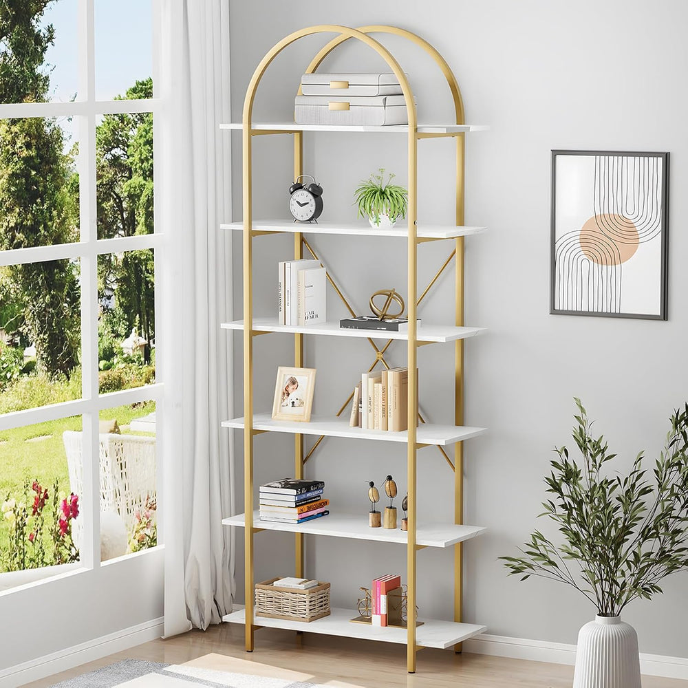 Arbuxzuy 6 Tier Bookshelf, 83" Tall Arched Bookcase, Tall Book Shelf wit...