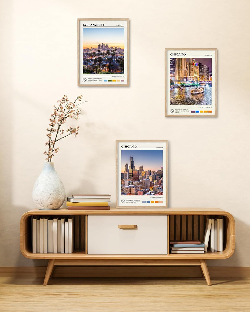 HesenDot Natural OAK Wood Los Angeles Cityscape Framed Wall Art,12x16in City ...