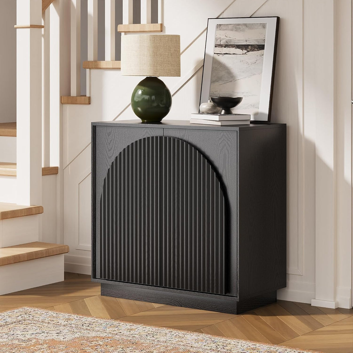 win2win 31.5" Small Buffet Cabinet with Storage, Arched Doors, Black, 1PCS