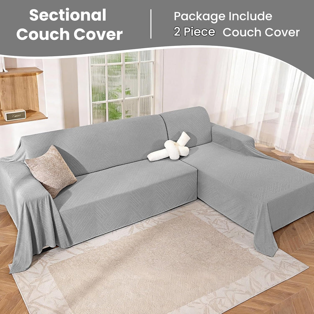 L Shaped Sectional Couch Cover 2 Piece, XX-Large, Light Grey