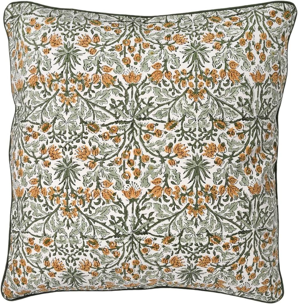 Ridhi Goldenrod Yellow Block Print Cotton Pillow Cover 18x18 Inch Set of 2