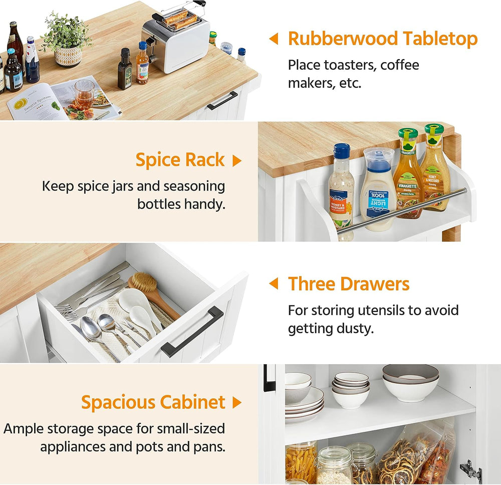 Yaheetech 53" Width Rolling Kitchen Island with Storage, Dropleaf, White