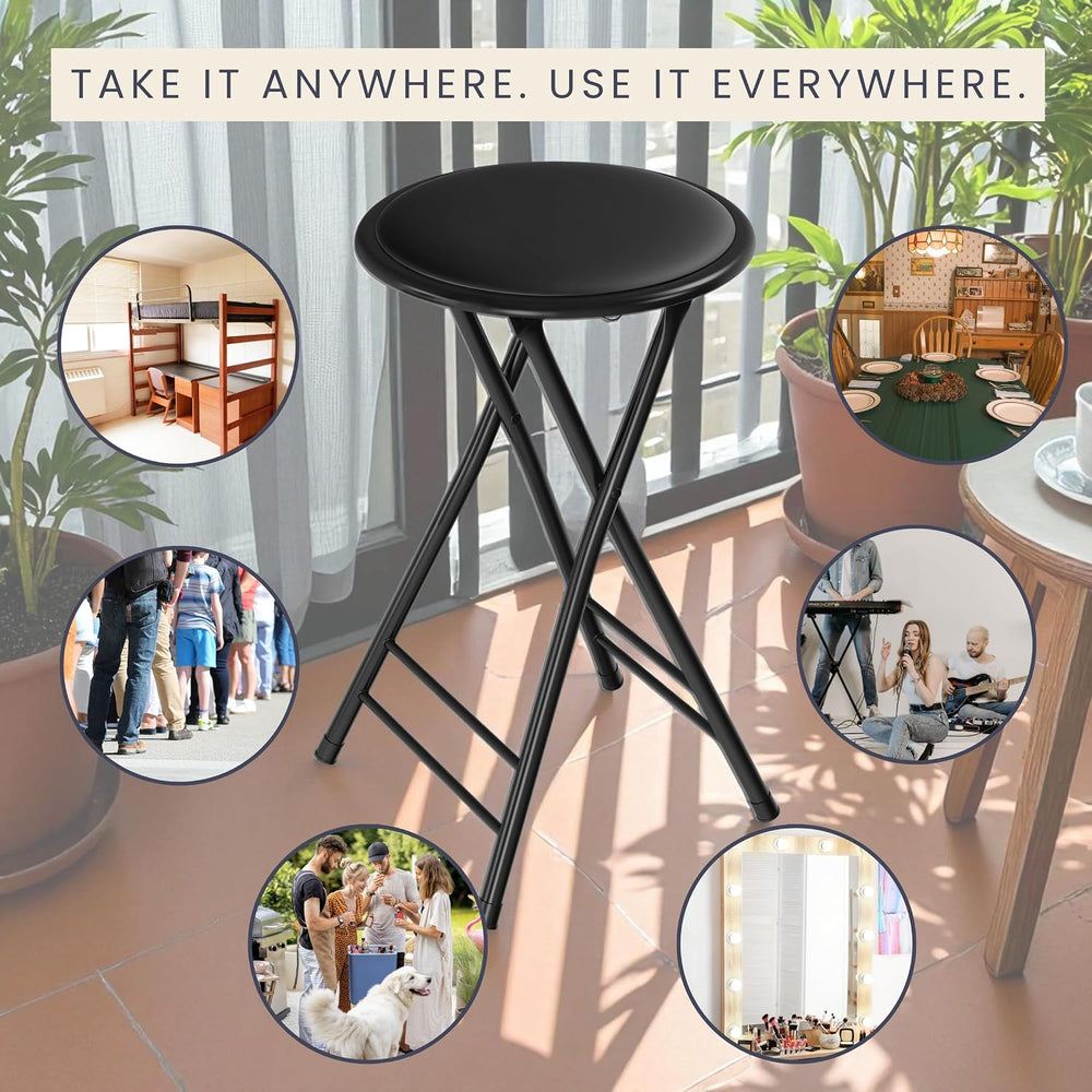 Folding Stool - Portable Backless 24-Inch Stool with 225lb Capacity, Single