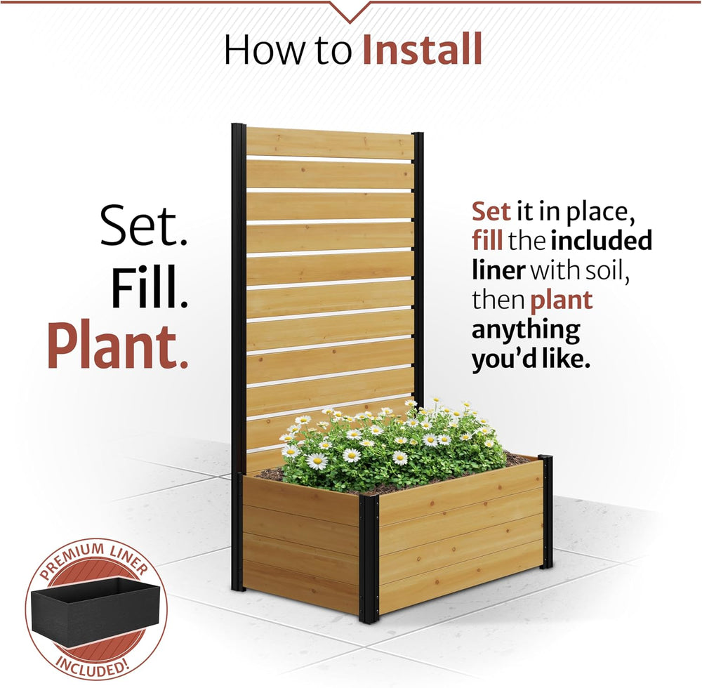Enclo 6ft Concord Privacy Screen w/Planter Box, Freestanding, Cedar Wood