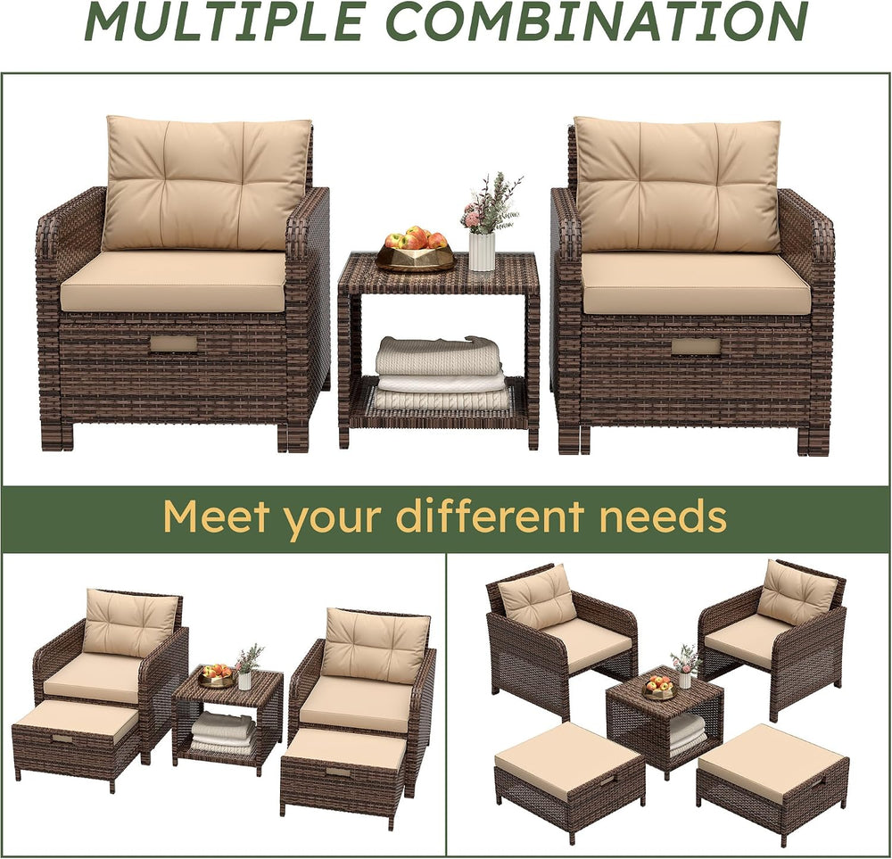 LHBcraft 5 Piece Patio Furniture Set, PE Wicker Outdoor Furniture Set with So...