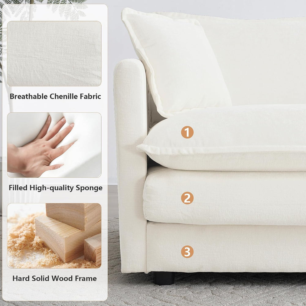 mikibama Luxury 2 Piece Cloud Couches Set, Modern Upholstered Chenille 3 Seat...
