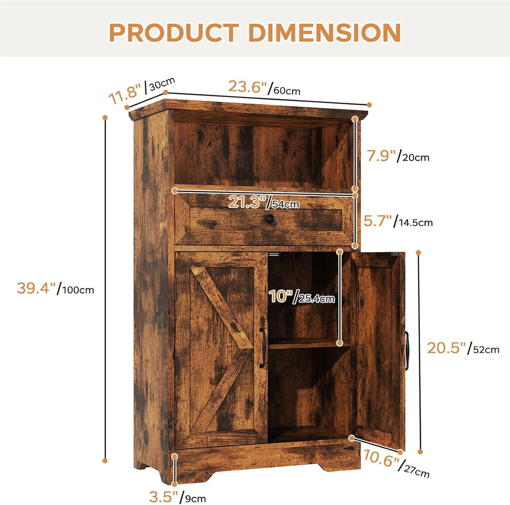 Floor Cabinet, Farmhouse Storage Cabinet with Barn Doors and Drawers