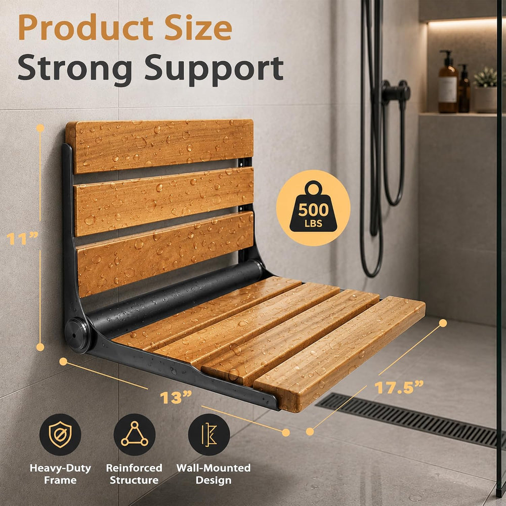 Folding Shower Seat Teak, Bathla Safety Furniture Stainless Steel, Shower Sea...