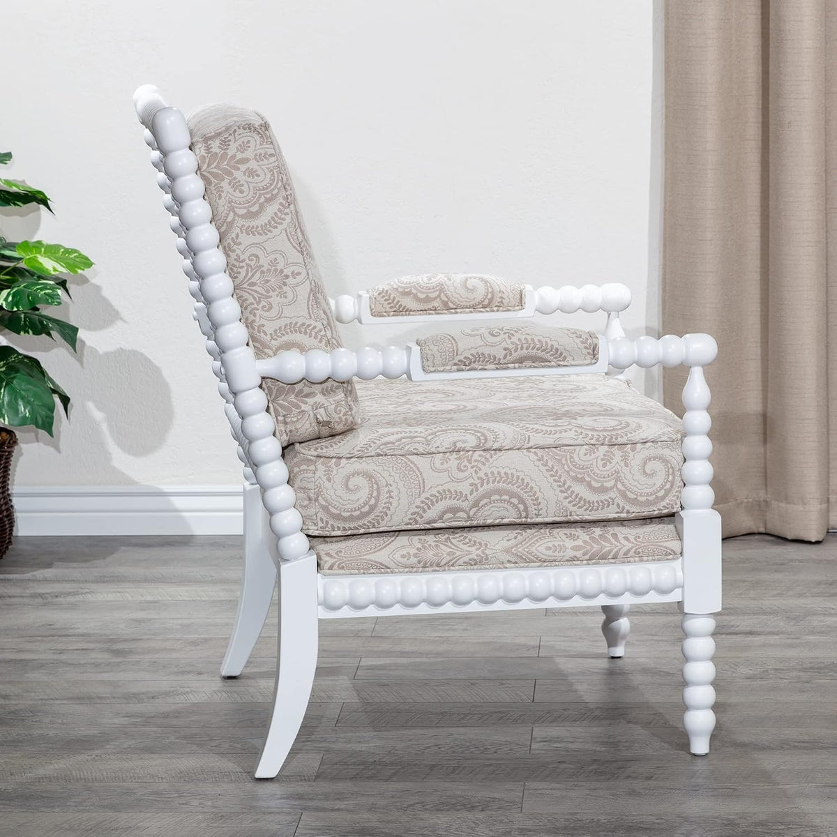 DTY Indoor Living Silverthorne Spindle Accent Chair, Mid Century Modern Farmhouse & Coastal Occasional Chair for Living Room, Bedroom & Reading Nook - White, Paisley Taupe