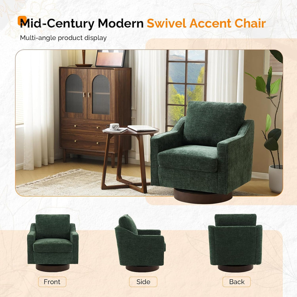 VINGLI Mid-Century Modern Swivel Accent Chair, 360°Upholstered Armchair, Home...