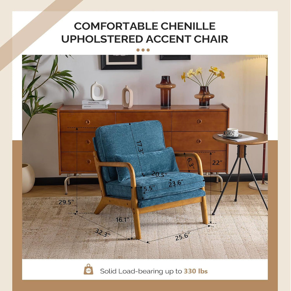 VINGLI Chenille Mid-Century Modern Accent Chair Set of 2, Cute Reading Arm Ch...