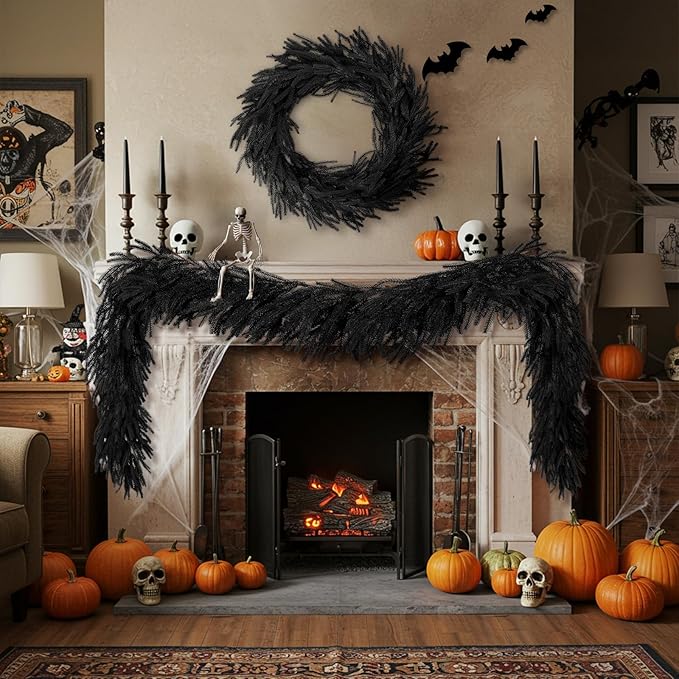 N&T NIETING 5.9FT Halloween Black Artificial Norfolk Pine Garland Real To...