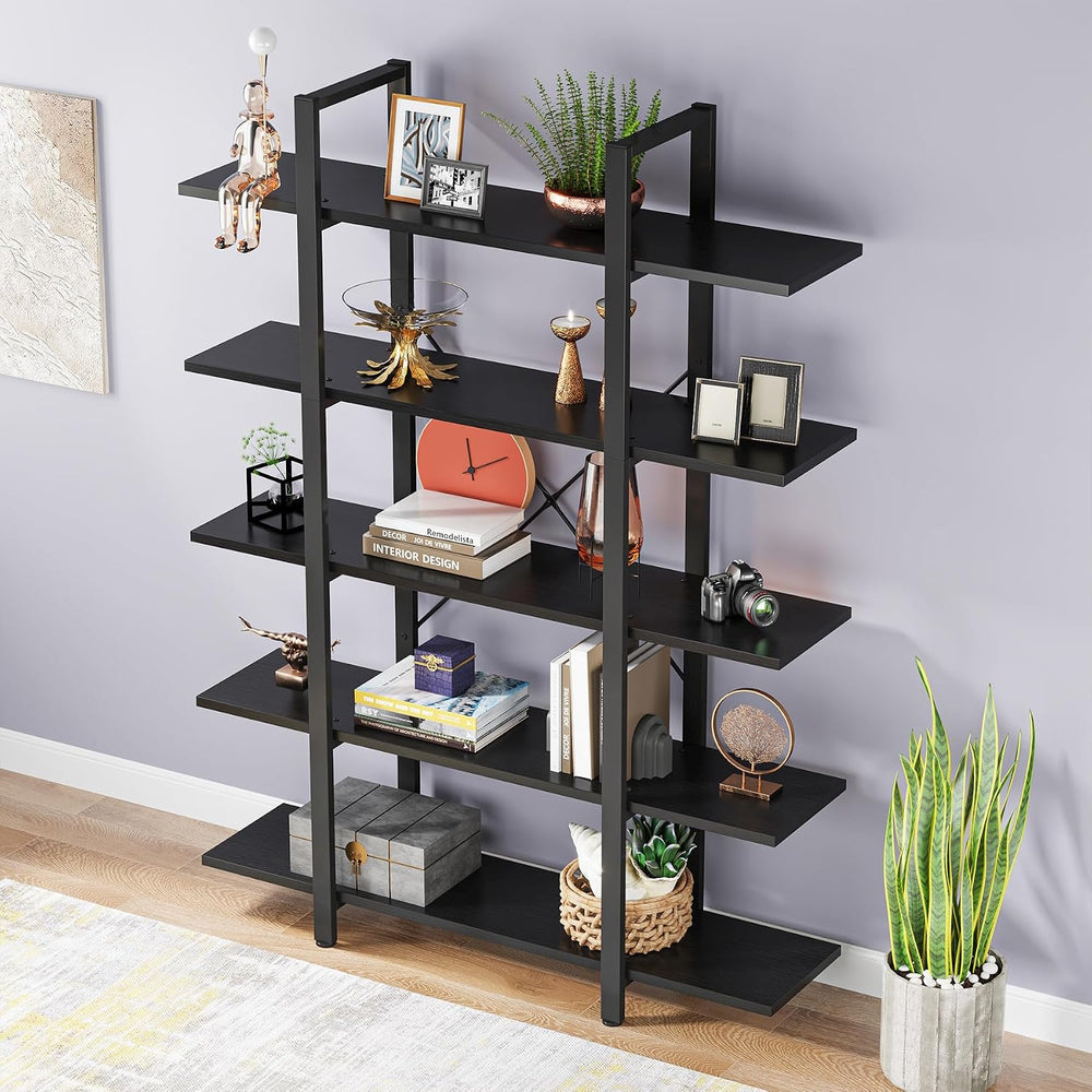 Tribesigns 5-Tier Bookshelf, Vintage Industrial Style Bookcase 72 H x 12 W x ...