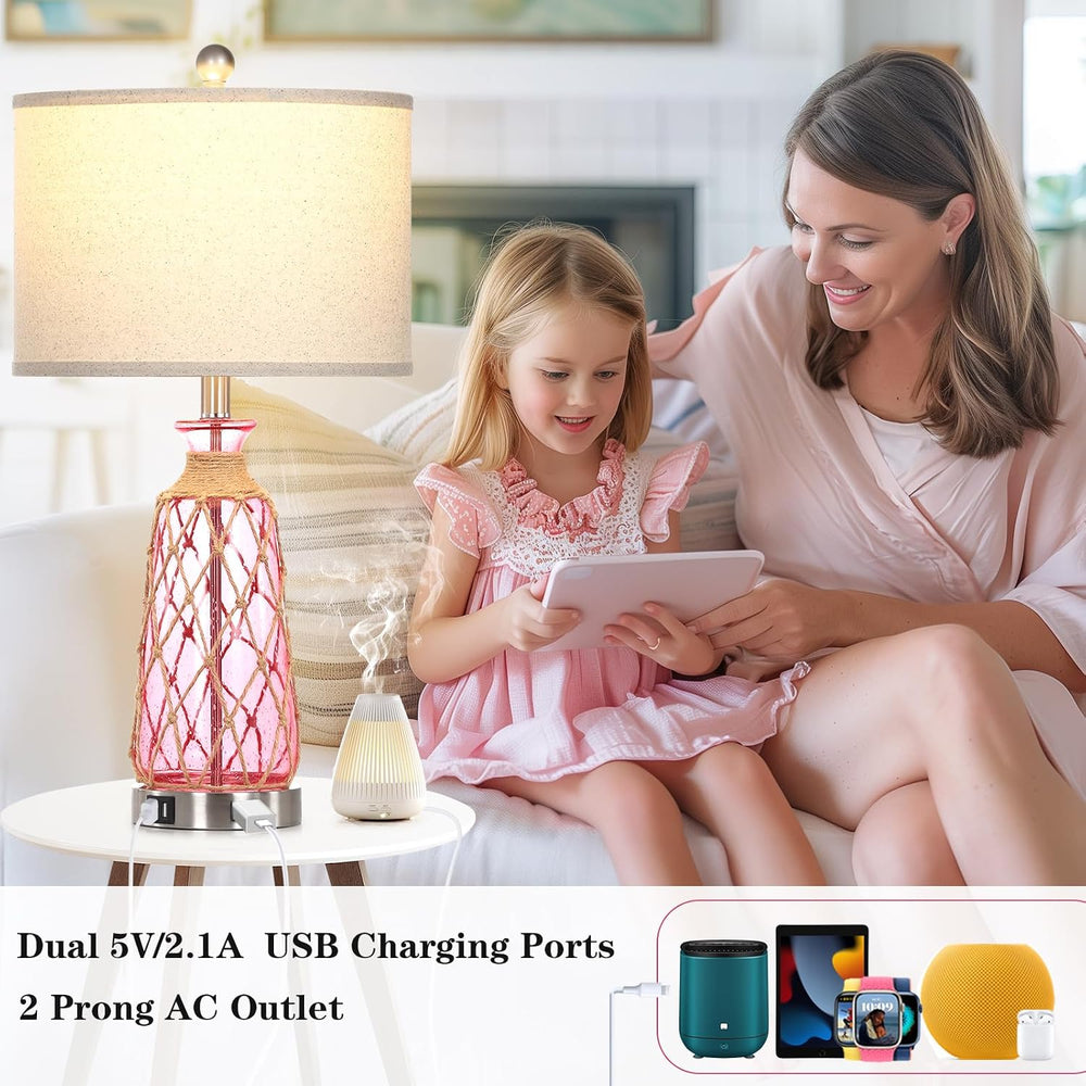 Ruzectt 25.5" Coastal Glass Table Lamps Set of 2, 3-Way Dimmable Touch C...