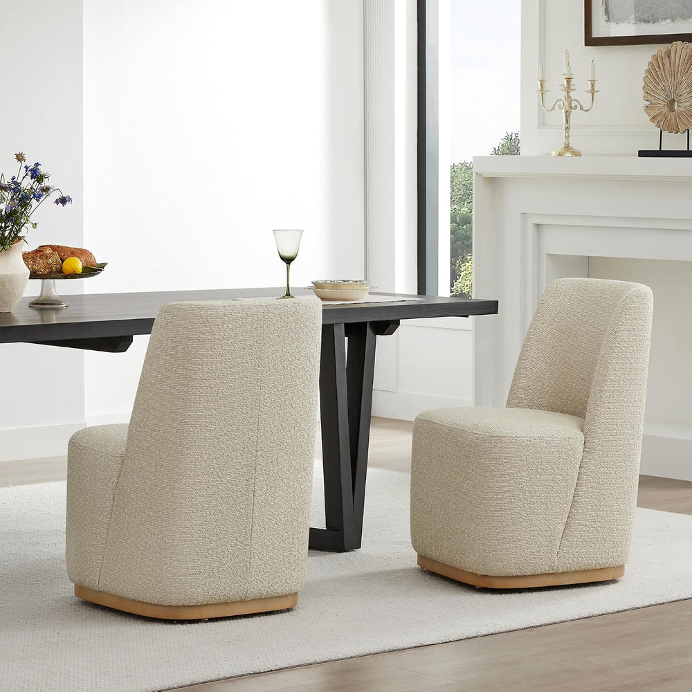 CHITA Upholstered Rolling Dining Chair on Casters Set of 2, Oatmeal
