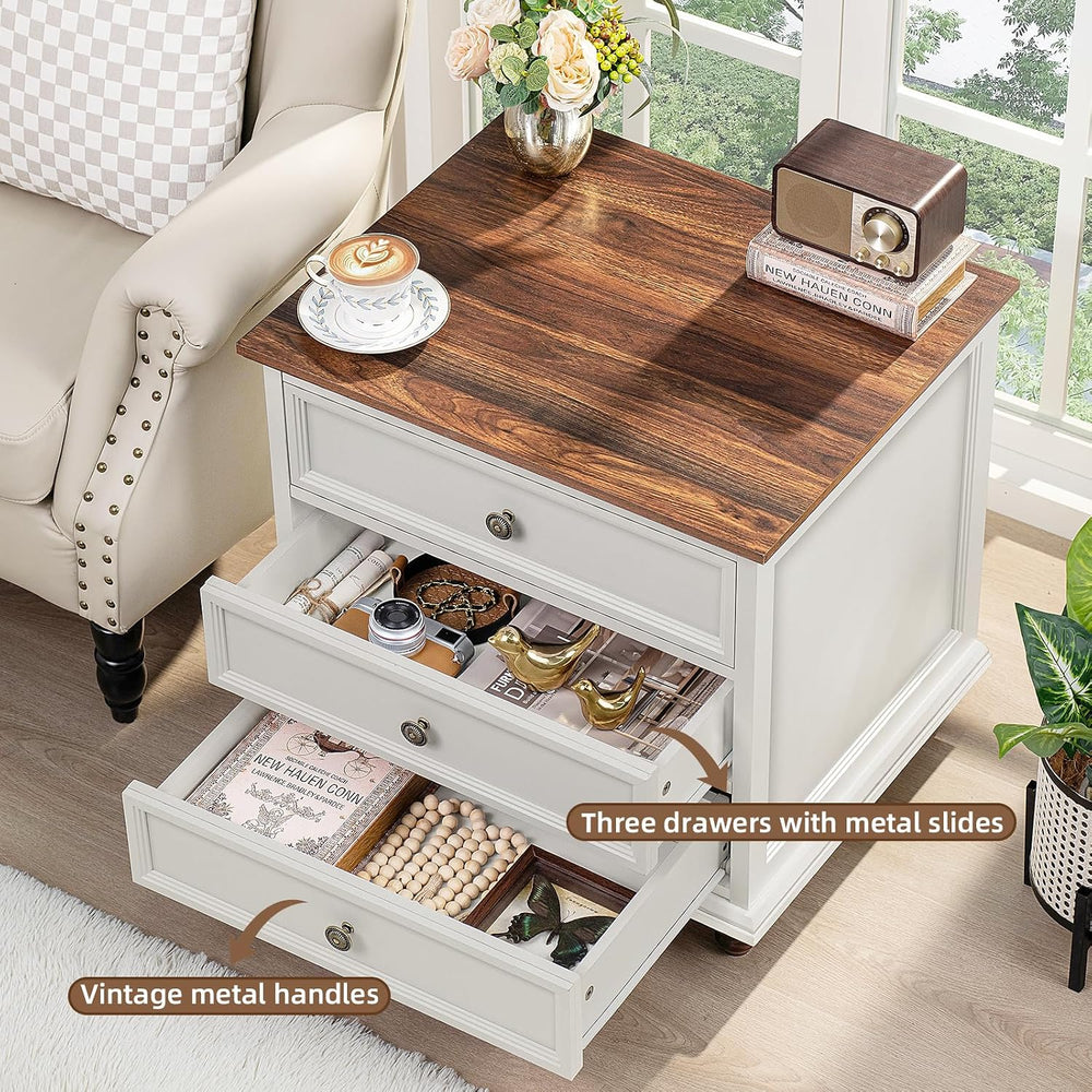 Joaxswe 24" Wide Farmhouse Night Stand Set of 2,Large End Table with 3 D...