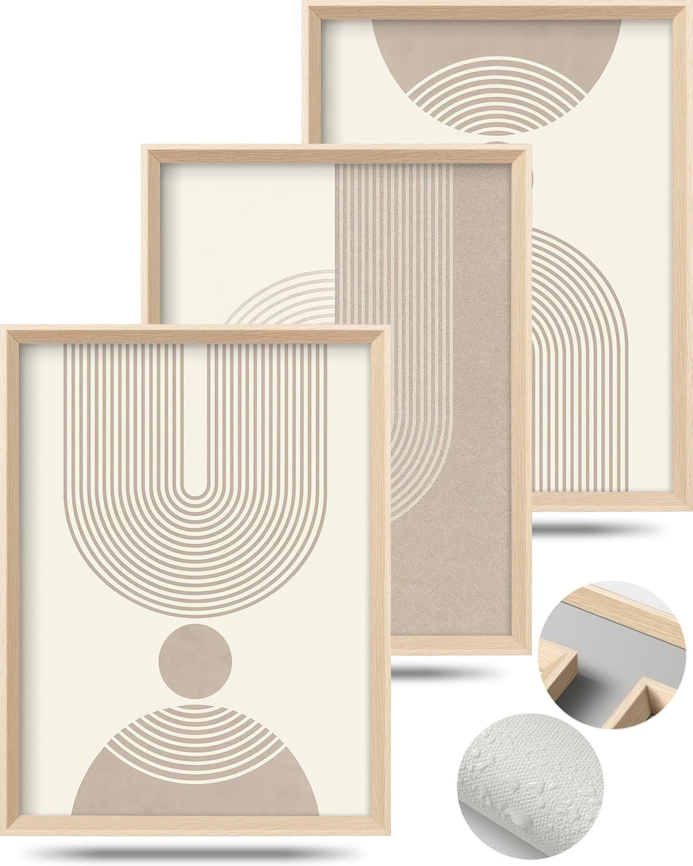 HesenDot Neutral Abstract Framed Wall Art, Modern Geometric Canvas Prints