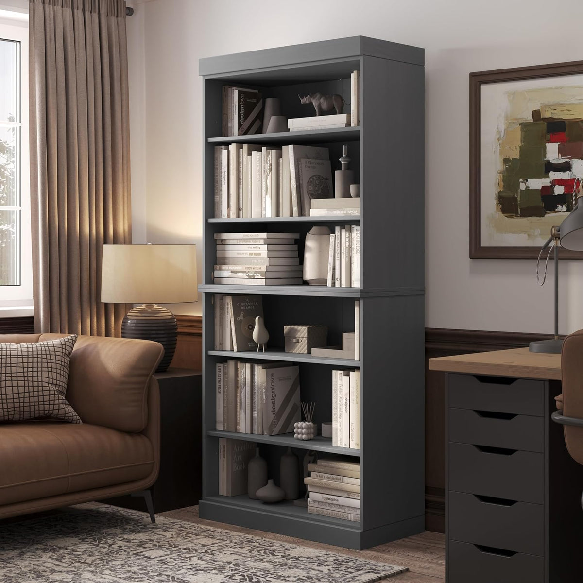 Palace Imports Solid Wood Bookcase – Stackable Modular 6-Tier Bookshelf - 71.5" Tall x 32" Wide – Gray, Open Display Shelf for Living Room, Office, Renewable 100% Eco-Friendly Wood, Made in Brazil