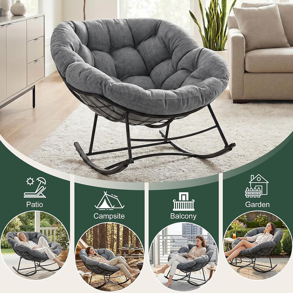 OLIXIS Oversized Rocking Chair, Papasan Chair with 5.5" Thick Cushion