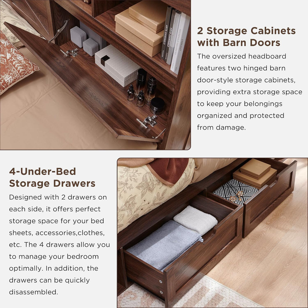 ACCOHOHO Full Bed Frame with 52" Tall Headboard and 4 Drawers,LED Light,...