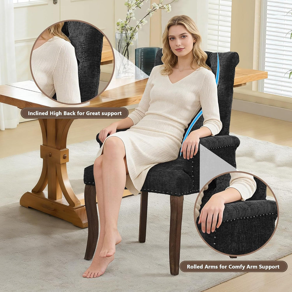 mikibama Chenille Upholstered Dining Chairs with High Back Set of 4,Vintage T...