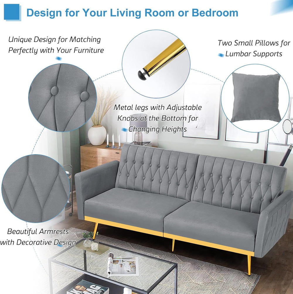 3 Pieces Velvet Sofa Set w/Adjustable Armrest &Backrest,Grey