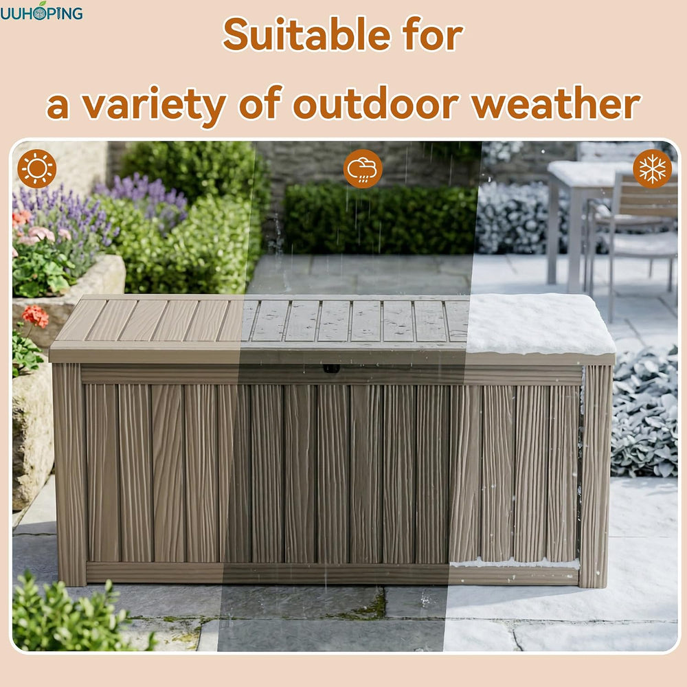 150 Gallon Outdoor Deck Box, Resin Waterproof Storage Box With Lockable Lid, ...