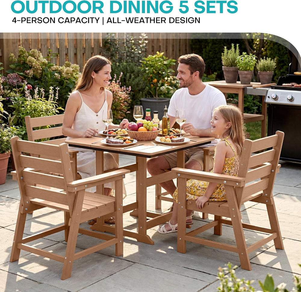 HDPE Outdoor Dining Set, Patio Dining Set of 5, Cedar